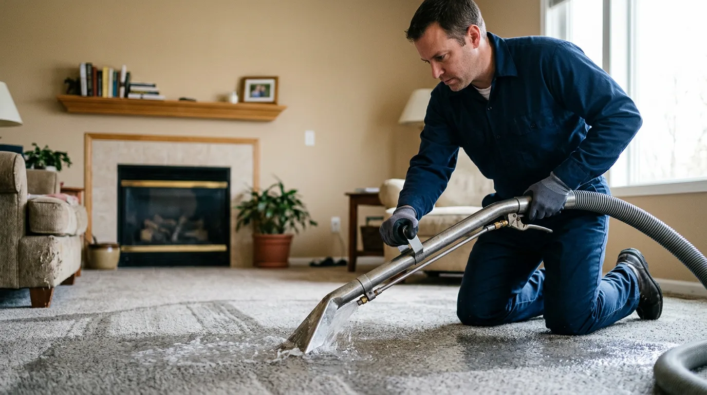 Water damage restoration technician working near Mount Carroll, IL